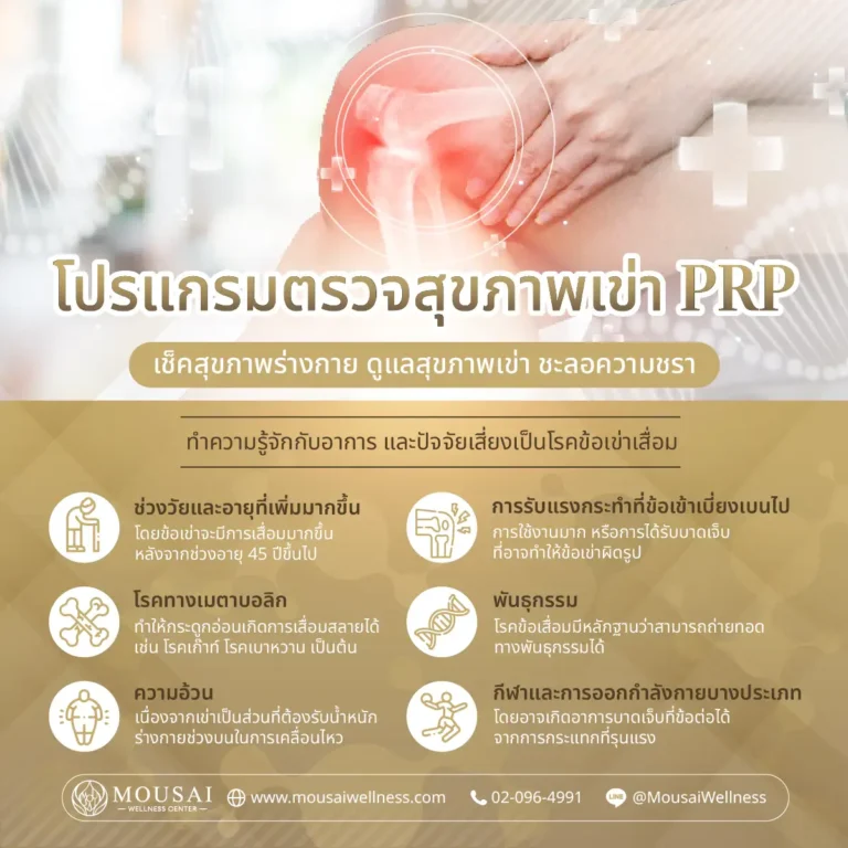 โปรแกรมตรวจสุขภาพเข่า PRP เช็คสุขภาพร่างกาย ดูแลสุขภาพเข่า ชะลอความชรา