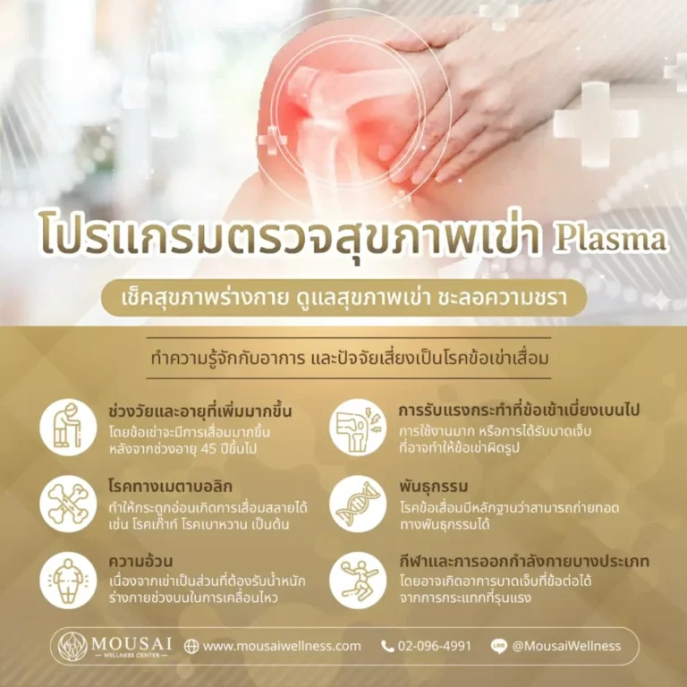 โปรแกรมตรวจสุขภาพเข่า Plasma Therapy เช็คสุขภาพร่างกาย ดูแลสุขภาพเข่า ชะลอความชรา